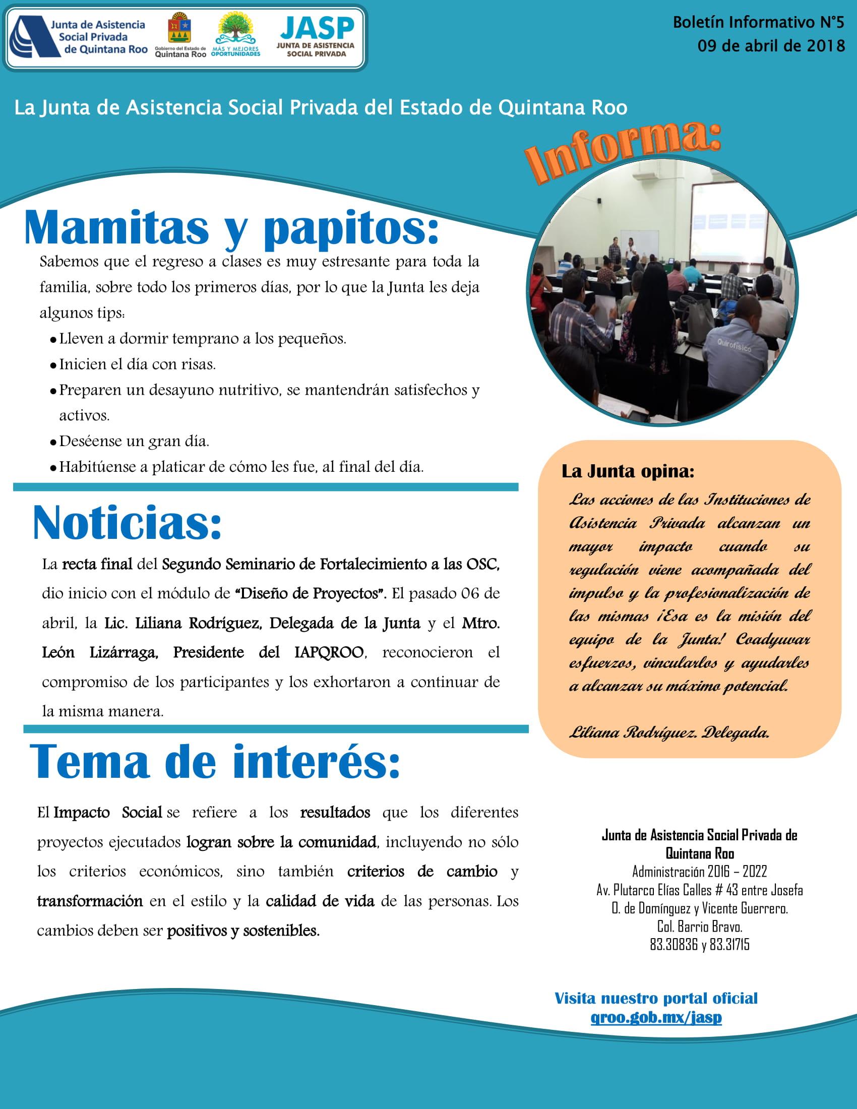 Boletín informativo 5 - Junta de asistencia social privada de Quintana Roo
