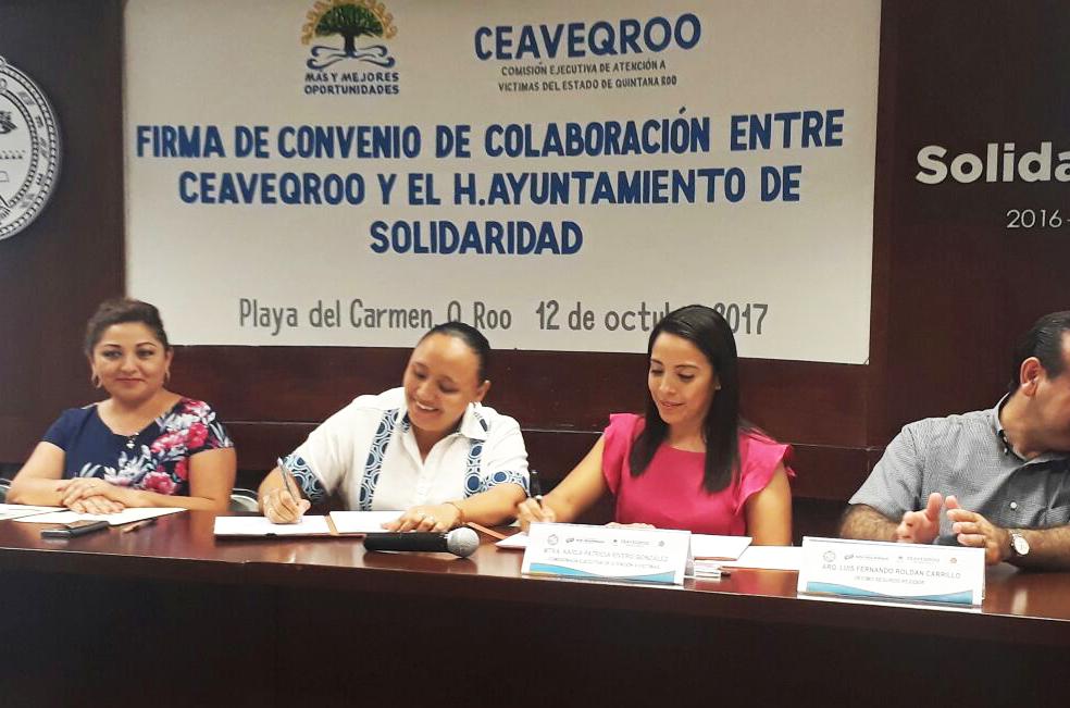 Firma convenios de colaboración en favor de las víctimas con el Ayuntamiento de Solidaridad y el Sindicato de Taxistas “Lázaro Cárdenas del Río”.