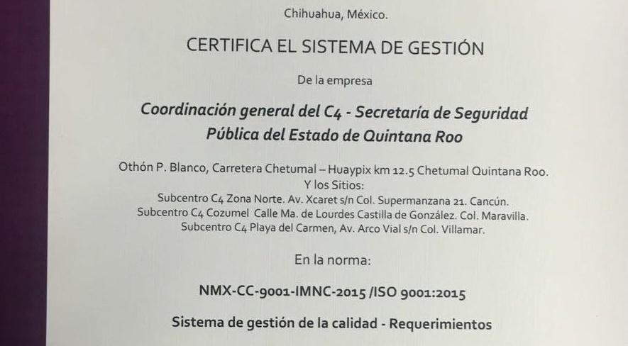 Certifican a los Centros de Atención de Llamadas de Emergencia de Quintana Roo en Gestión de Calidad