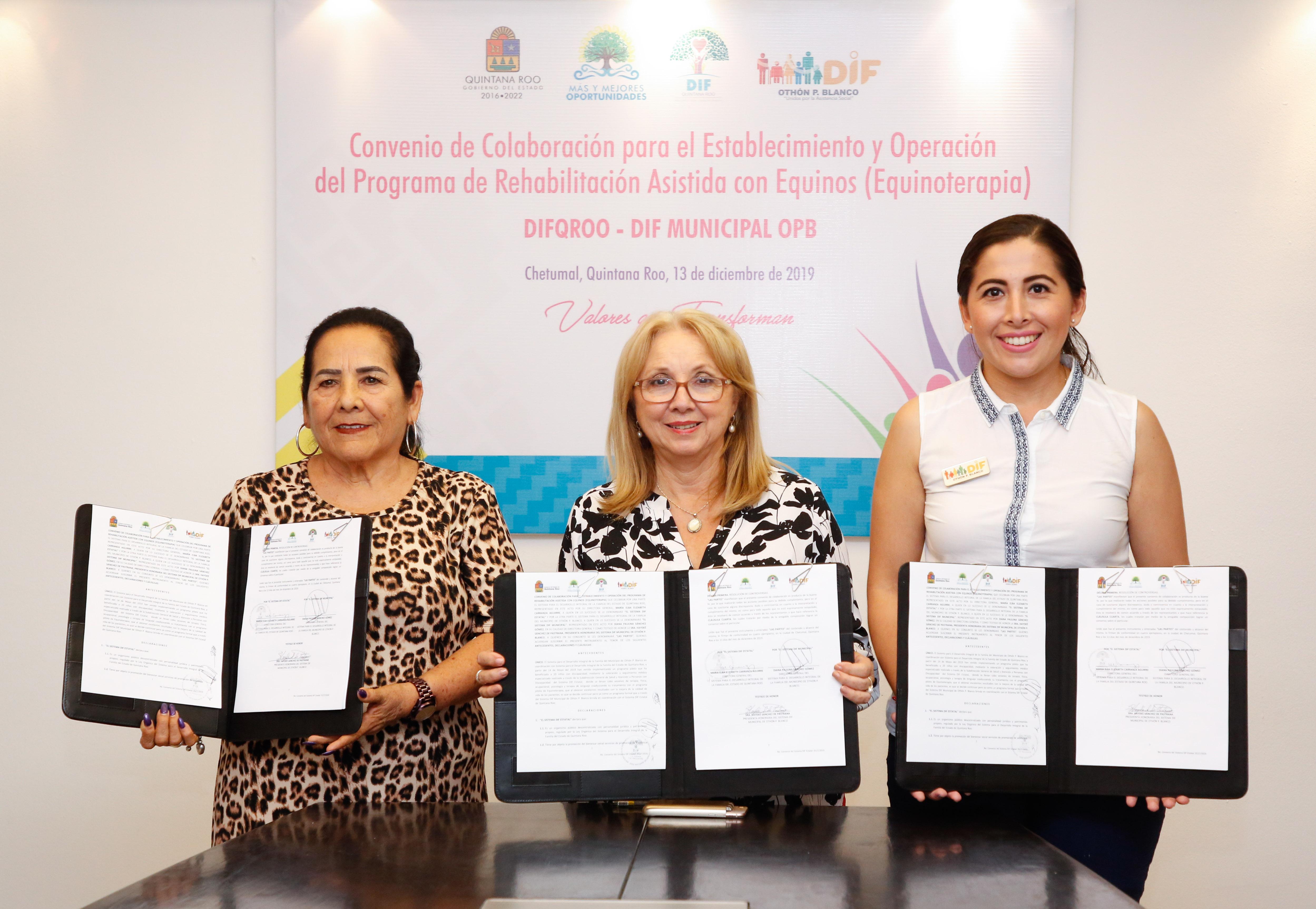 DIF Quintana Roo y DIF OPB firman convenio para Programa de Rehabilitación Asistida con Equinos