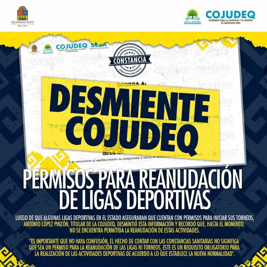 Desmiente la COJUDEQ permisos para reanudación de Ligas deportivas.