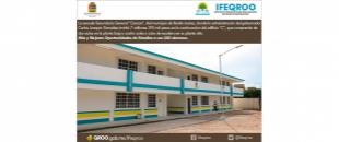La escuela Secundaria General “Cancún”, del municipio de Benito Juárez, donde la administración del gobernador  Carlos Joaquín González invirtió 7 millones 393 mil pesos